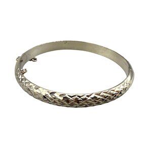 Sterling Silver Diamond-Cut Hinged 7-Inch Bangle Bracelet By JTV From Thailand